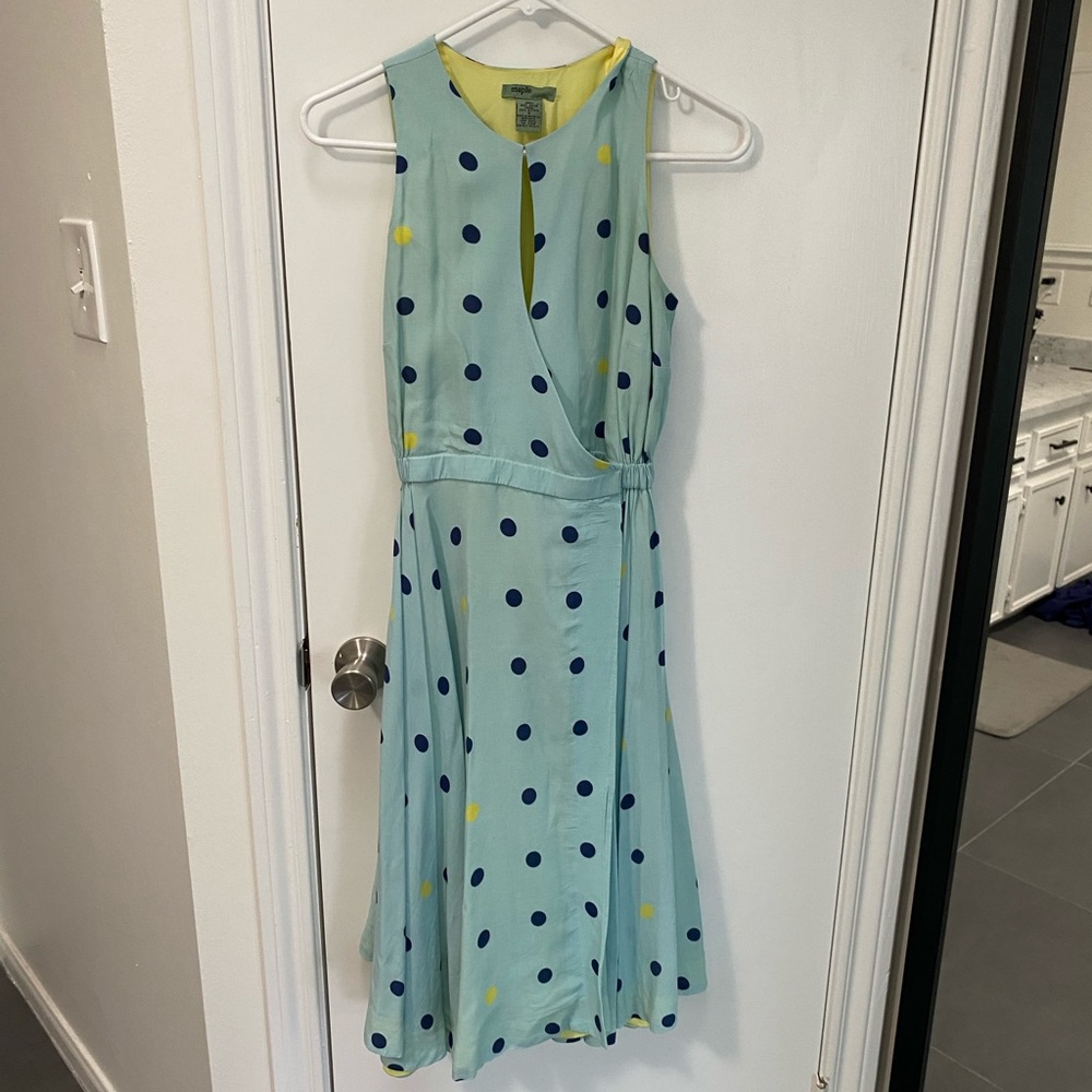 Anthropologie Maple light blue polka dot swing dress